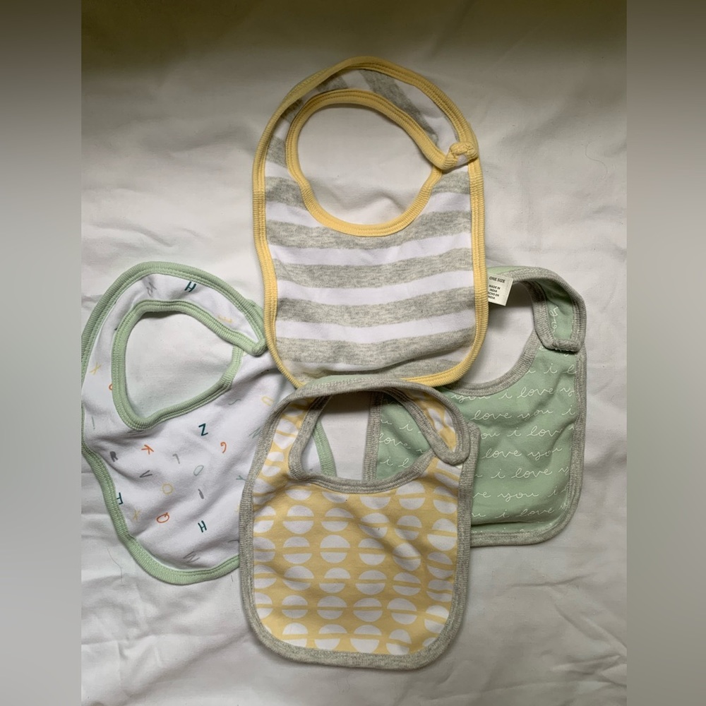 Cloud Island bibs - set of 4. Green and yellow.